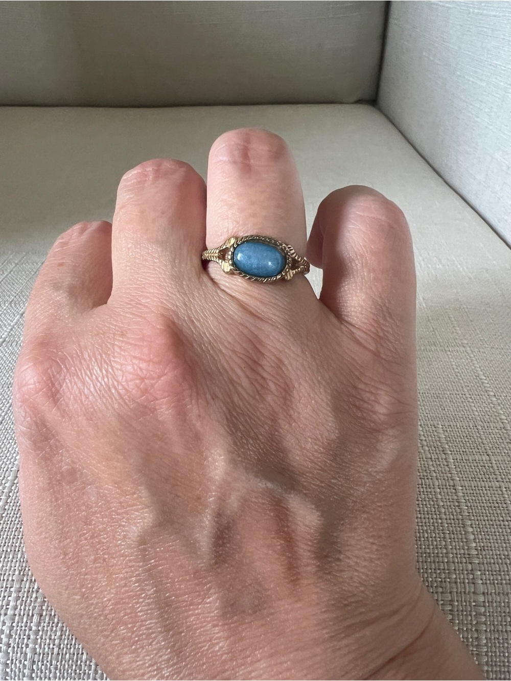 Gold Tone Ring with Blue Stone